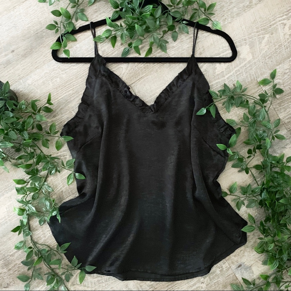 Black Ruffled Satin Cami